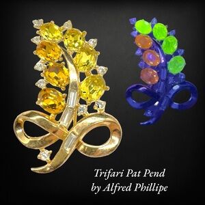 Vintage Trifari by Designer Alfred Philippe Citrine & Topaz Glass Brooch